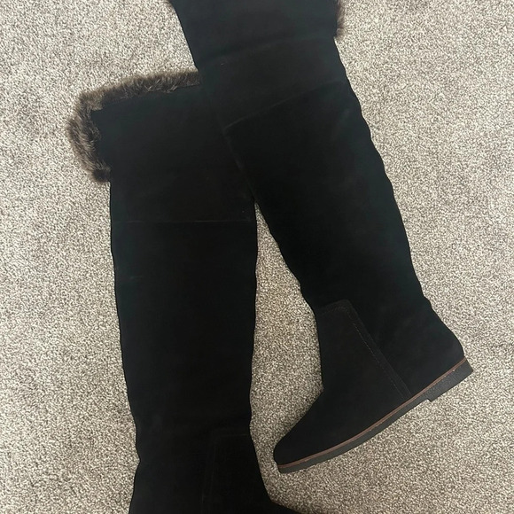 Sam Edelman over the knee or rolled down suede with faux fur trim boots EUC  7 - Picture 3 of 5